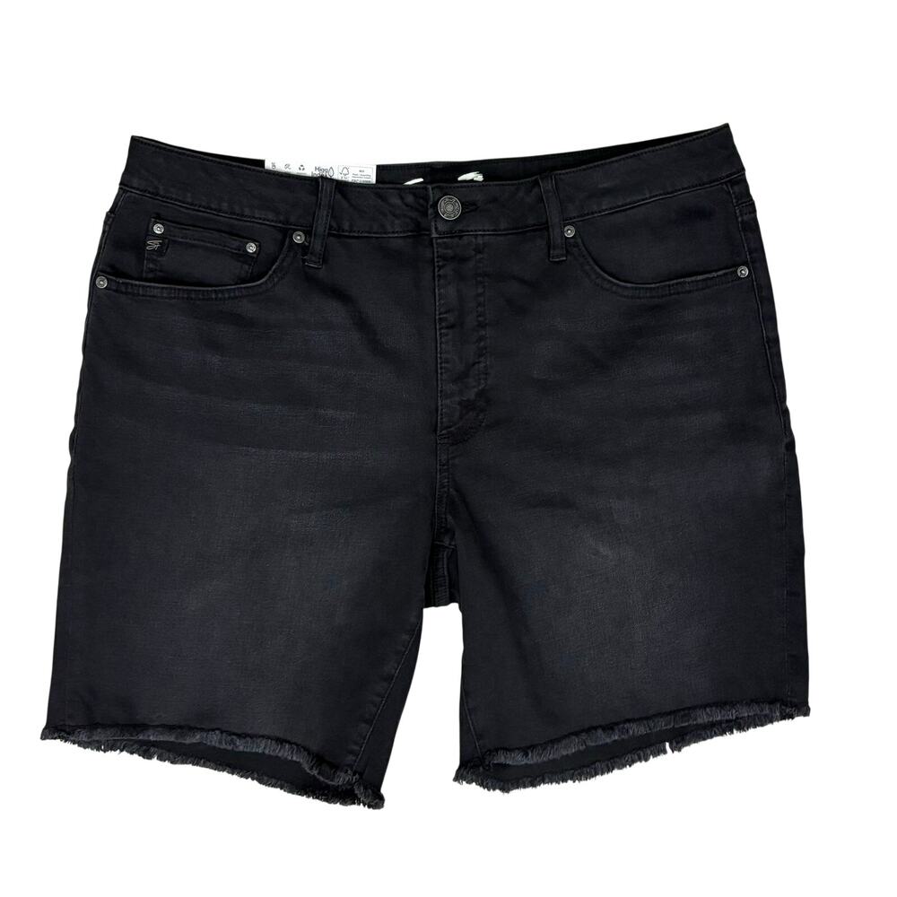 Seven7 Relaxed Denim Bermuda Shorts Women’s 8 or 10 Black Frayed Hem Mid Rise - Picture 2 of 10